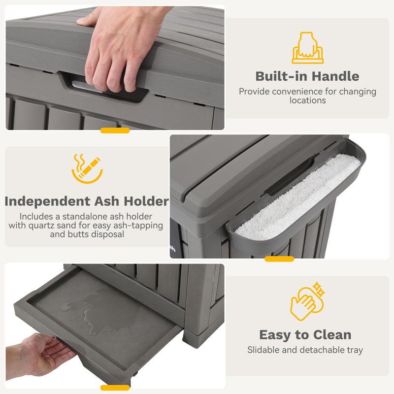 DWVO 38 Gallon Outdoor Trash Can, Resin Garbage Bin with Lid, Includes 2 Sorting Labels, Ash Holder, Stakes & Suction Cups, Hideaway Storage for Patio Backyard Garden, Light Brown - Image 4