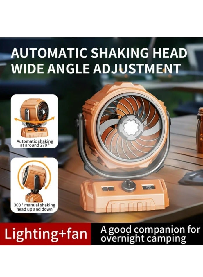 إكس فايف مروحة تخييم متنقلة X5 بسرعة 100 مستوى مع إضاءة LED وشاحن هاتف - بطارية 8000 مللي أمبير طويلة الأمد، رأس أوتوماتيكي يهتز 270 درجة، خطاف تعليق، شاشة رقمية، صامتة (36 ديسيبل) للخيام والسفر والمكتب - Image 4