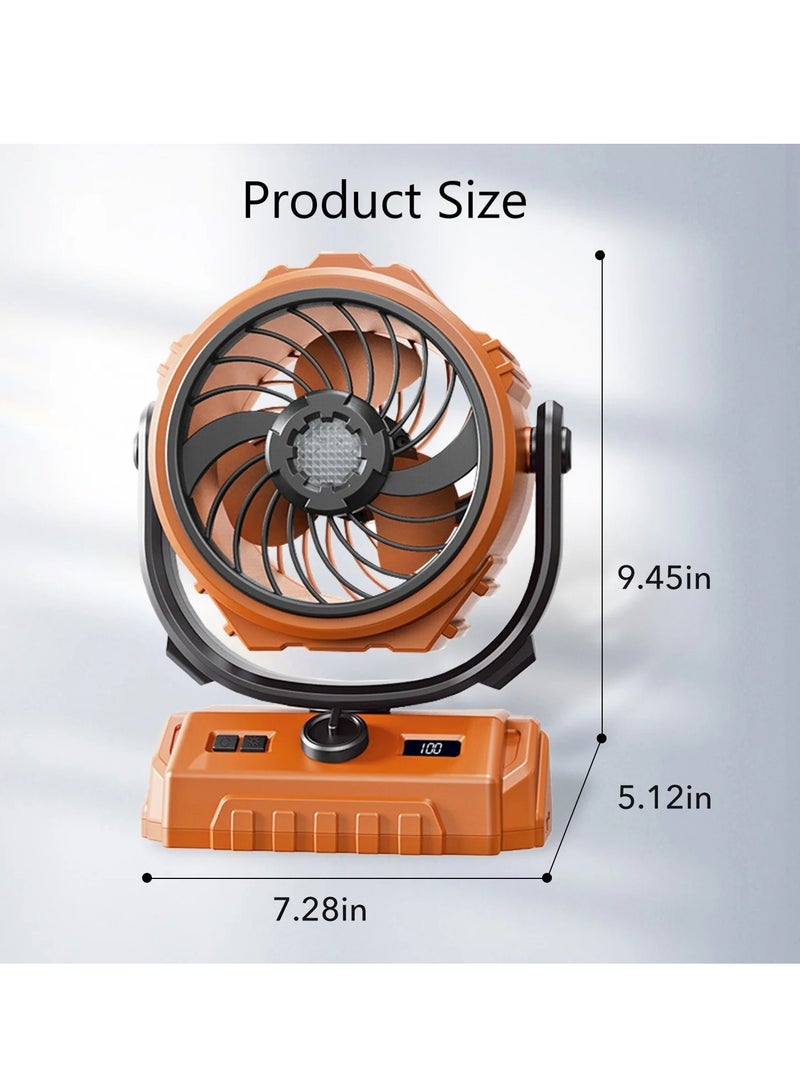 إكس فايف مروحة تخييم متنقلة X5 بسرعة 100 مستوى مع إضاءة LED وشاحن هاتف - بطارية 8000 مللي أمبير طويلة الأمد، رأس أوتوماتيكي يهتز 270 درجة، خطاف تعليق، شاشة رقمية، صامتة (36 ديسيبل) للخيام والسفر والمكتب - Image 3