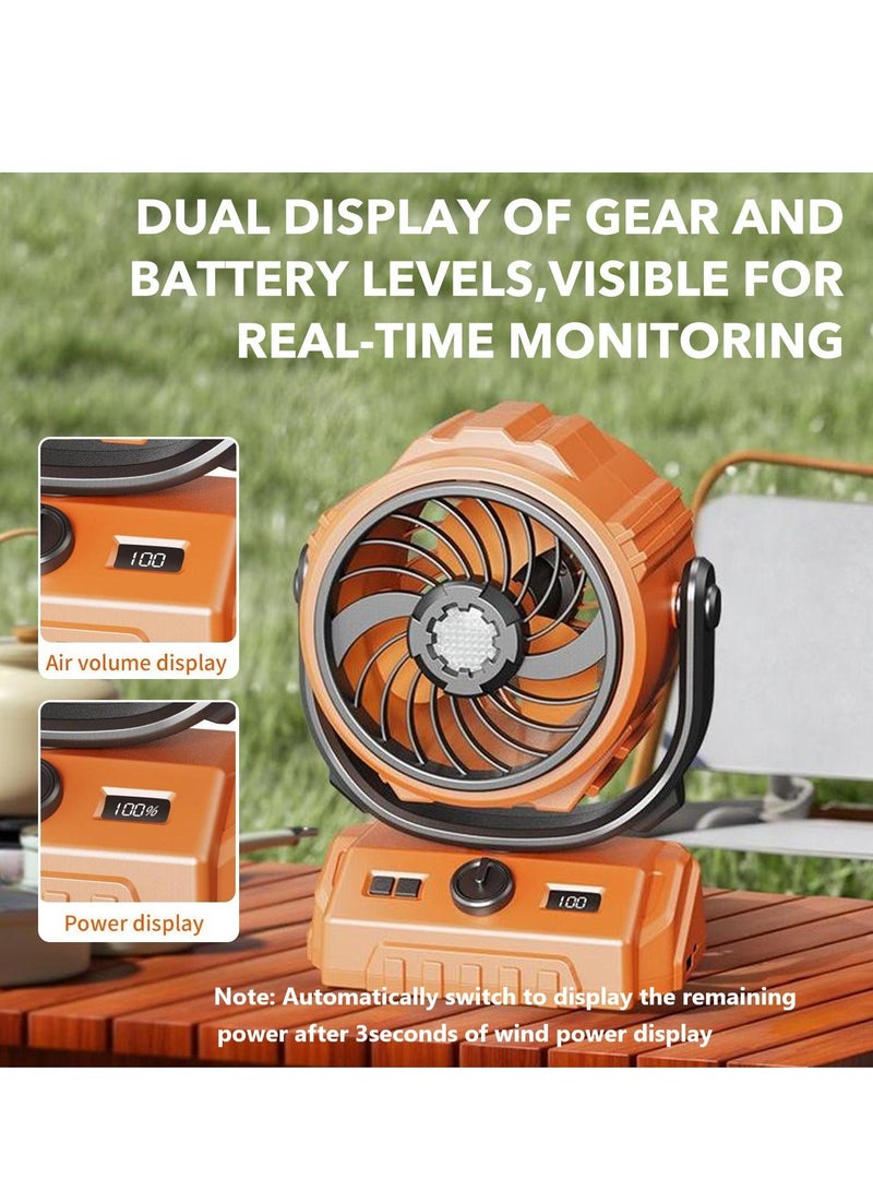 إكس فايف مروحة تخييم متنقلة X5 بسرعة 100 مستوى مع إضاءة LED وشاحن هاتف - بطارية 8000 مللي أمبير طويلة الأمد، رأس أوتوماتيكي يهتز 270 درجة، خطاف تعليق، شاشة رقمية، صامتة (36 ديسيبل) للخيام والسفر والمكتب - Image 2
