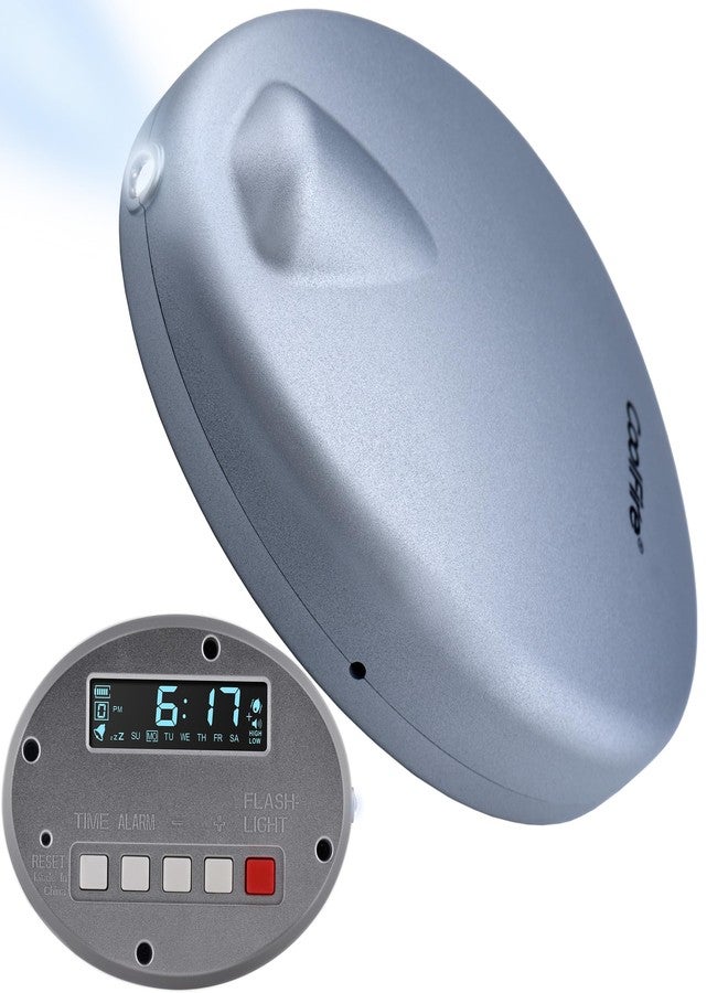 CoolFire – Super Loud Dual Alarm Clock with Bed Shaker, Auto Set, Vibrating Alarm Clock for Heavy Sleepers, Under Pillow, Cordless Rechargeable, Hearing Impaired, Auto DST, LCD Backlight Silver - Image 1