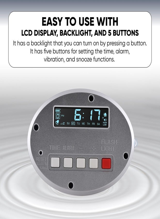 CoolFire – Super Loud Dual Alarm Clock with Bed Shaker, Auto Set, Vibrating Alarm Clock for Heavy Sleepers, Under Pillow, Cordless Rechargeable, Hearing Impaired, Auto DST, LCD Backlight Silver - Image 3