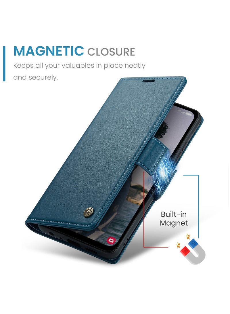 CaseMe Flip Wallet Case For Samsung Galaxy A15 4G/5G RFID Blocking PU Leather Wallet Flip Folio Case with Card Holder Kickstand Shockproof Phone Cover - Blue - Image 2