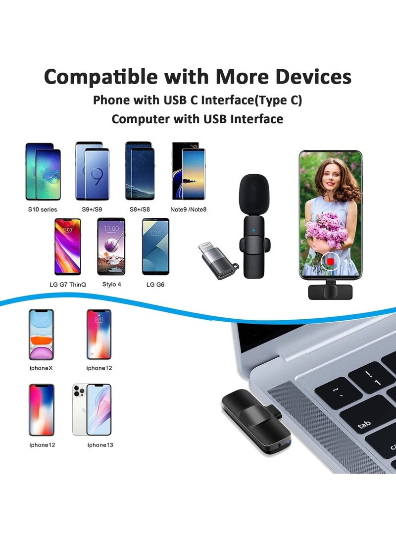 Upgrade Wireless Lavalier Microphone - Professional Wireless Microphone for Android & iPhone - Auto Noise Reduction Microphone for YouTube/Live Stream, Plug-Play Lapel Microphone with Clip-Black - Image 2