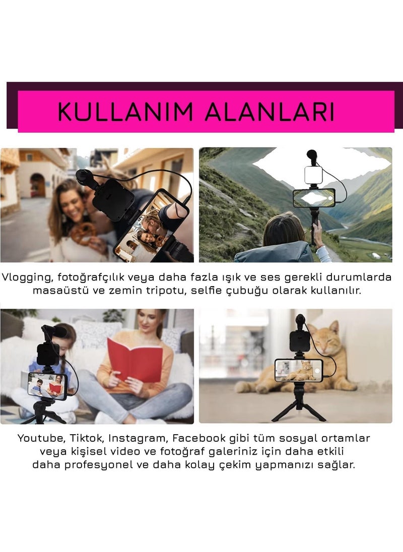 Upway - LED Light Microphone Tripod Remote Control Video Recording Photo Selfie Set - Image 1