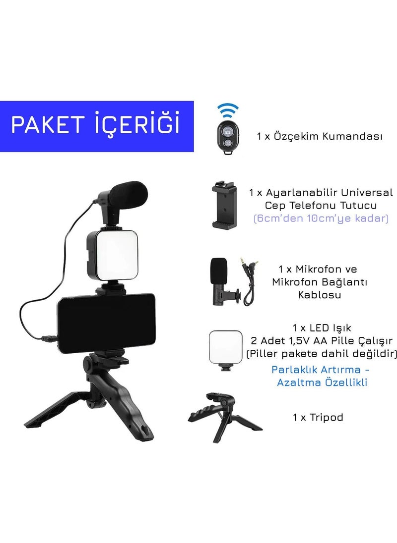 Upway - LED Light Microphone Tripod Remote Control Video Recording Photo Selfie Set - Image 1