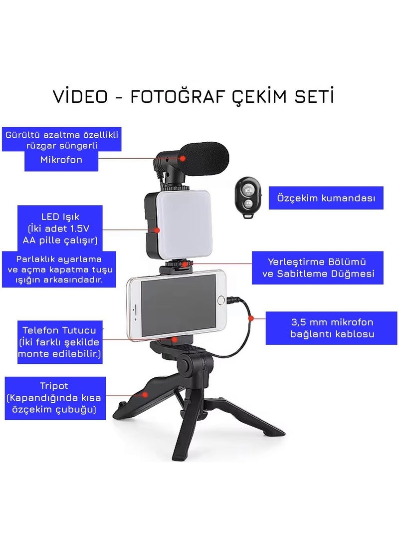 Upway - LED Light Microphone Tripod Remote Control Video Recording Photo Selfie Set - Image 1