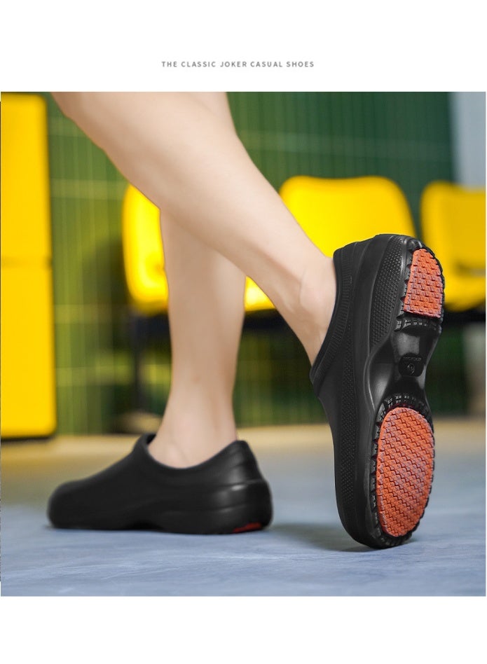 Surgical shoes, chef shoes, unisex fully enclosed breathable shoes, protective shoes, suitable for doctors, nurses, chefs and laboratory staff, non-slip sandals (black). - Image 2