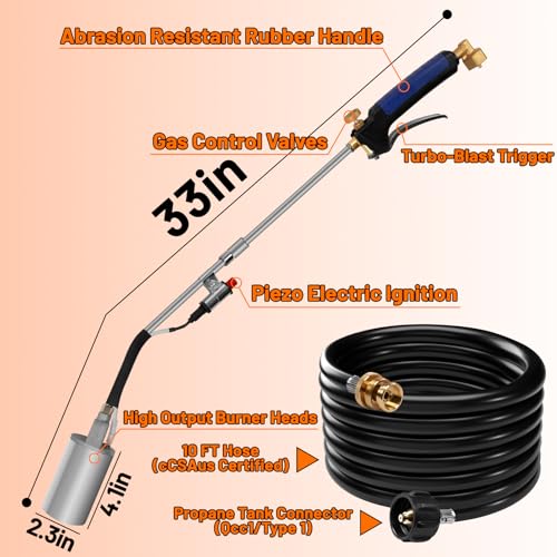 Fiulensyi Propane Torch Weed Burner KitHigh OutputHeavy Duty Blow Torch Flamethrower with 10FT Hose for WeedingRoof Asphaltlce SnowRoad MarkingCharcoal - Image 3
