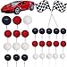 ChoJoy 30PCS Race Car Cake Toppers Checkered Flag Race Car Birthday Decoration with Red Black White Balls for Race Car Themed Birthday Party - Image 2