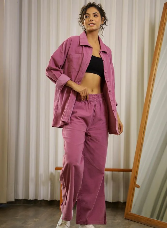 sanskrutihomes Double Pocket Detail Shirt & Wide Leg Corduroy Pants Co-Ord by Styli