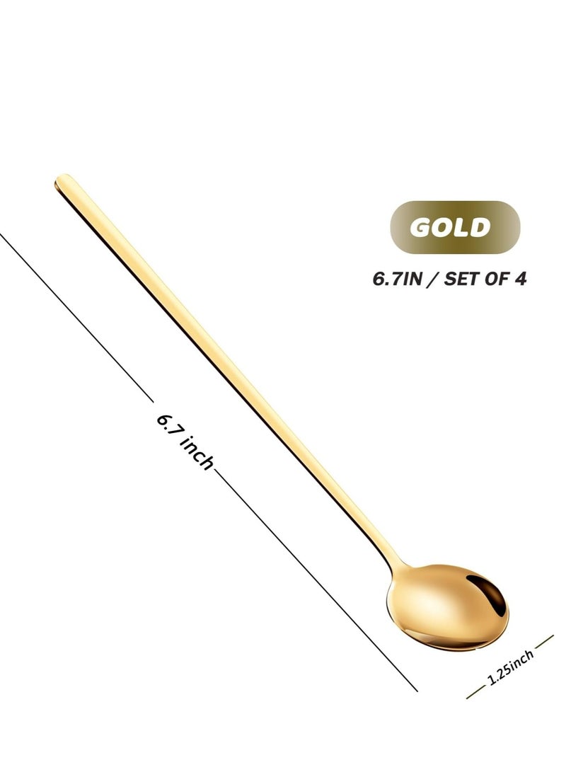 أوزيغالور 4 قطع من ملعقات القهوة الذهبية ملعقات الشاي ملعقات الرشفة ذات العصا الطويلة للقهوة والسكر والحلوى - Image 2