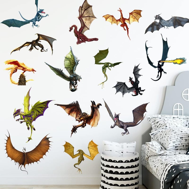 WOYINIS 3D Fantasy Dragon Wall Decal Peel  Stick Dragon Flying Wall Stickers Removable Vinyl Wall Art Decor for Kids Living Room Classroom Nursery Decoration - Image 1