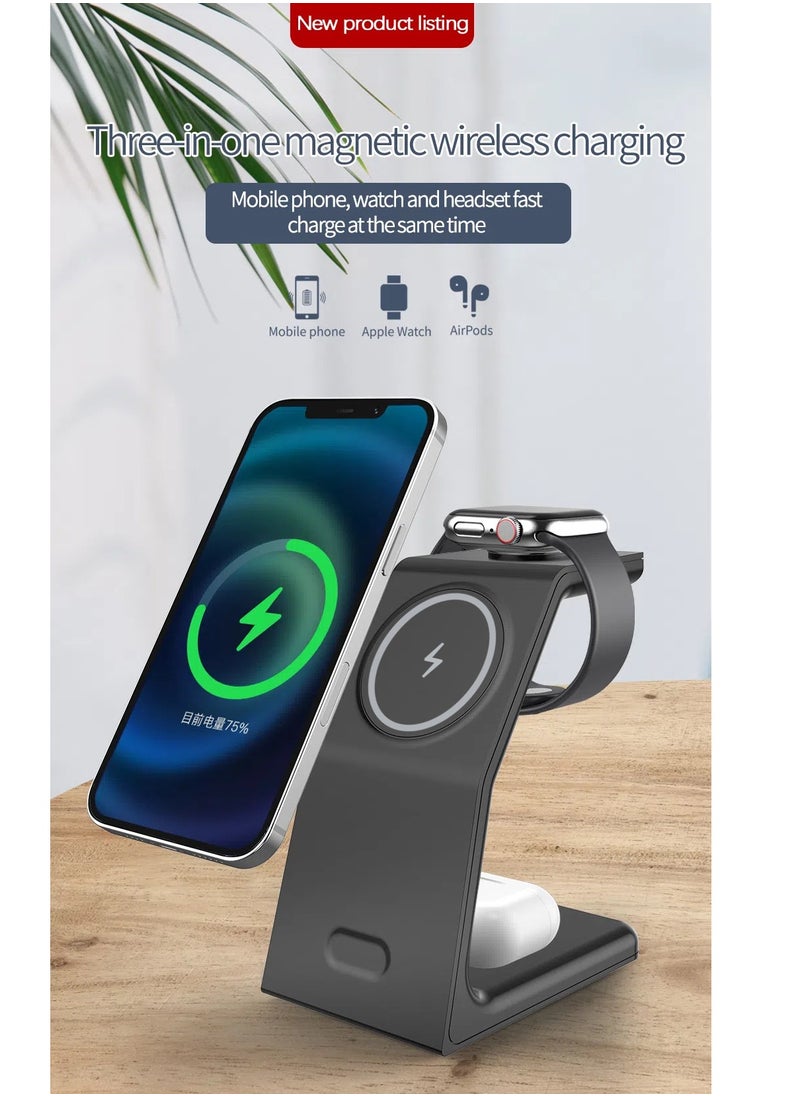 spa luxetique Magnetic Wireless Mag-Safe Charging Station, 3 in 1 Fast Max Charging for iPhone 16 15 14 13 12 Pro Max Plus, Charger Stand for Apple Watch Series & Air pods 4 3 2 Pro, Gifts for Men  - Image 2