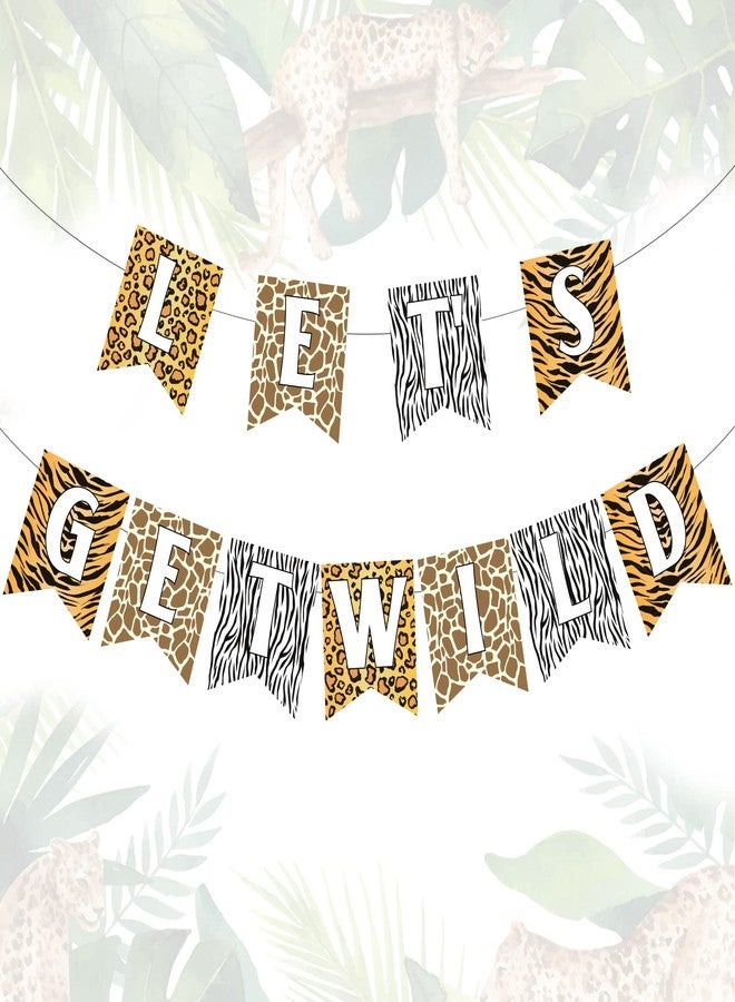 Fangleland Let's Get Wild Banner Cheetah Print Banner Leopard Hang Garland for Jungle Safari Animal Birthday Bachelorette Party Decorations - Image 1