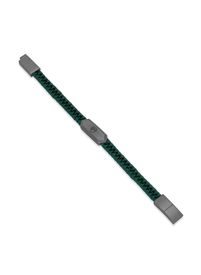 Ducati 180 Leggenda Gunmetal Stainless Steel Green Braided Leather Bracelet for Men 180mm for Men | Best Price UAE