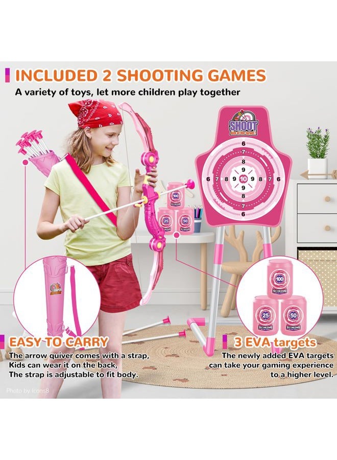 GMAOPHY Bow and Arrow Toys with LED Flash Lights, Birthday Gift for Girls 4 5 6 7 8 9 10 Year Old, Archery Set Indoor Outdoor Activity with 20 Suction Cup Arrows, 2 Targets & Quiver, Kids Sport Toys - Image 5