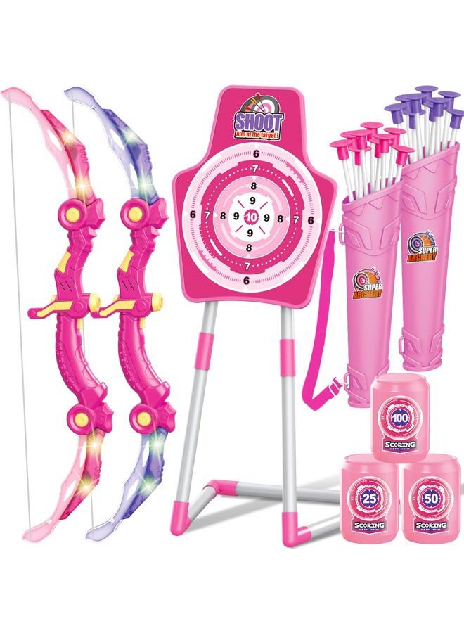 GMAOPHY Bow and Arrow Toys with LED Flash Lights, Birthday Gift for Girls 4 5 6 7 8 9 10 Year Old, Archery Set Indoor Outdoor Activity with 20 Suction Cup Arrows, 2 Targets & Quiver, Kids Sport Toys - Image 1