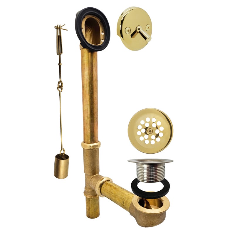 Westbrass D32301 14Inch 20 Gauge Brass Trip Lever Bath Waste Overflow with Grid Drain Polished Brass