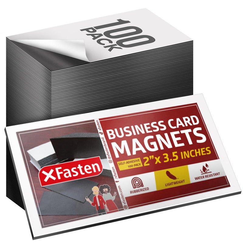 XFasten Self Adhesive Business Card Magnets, Pack of 100, Weatherproof Peel and Stick Magnetic Business Cards - Image 1