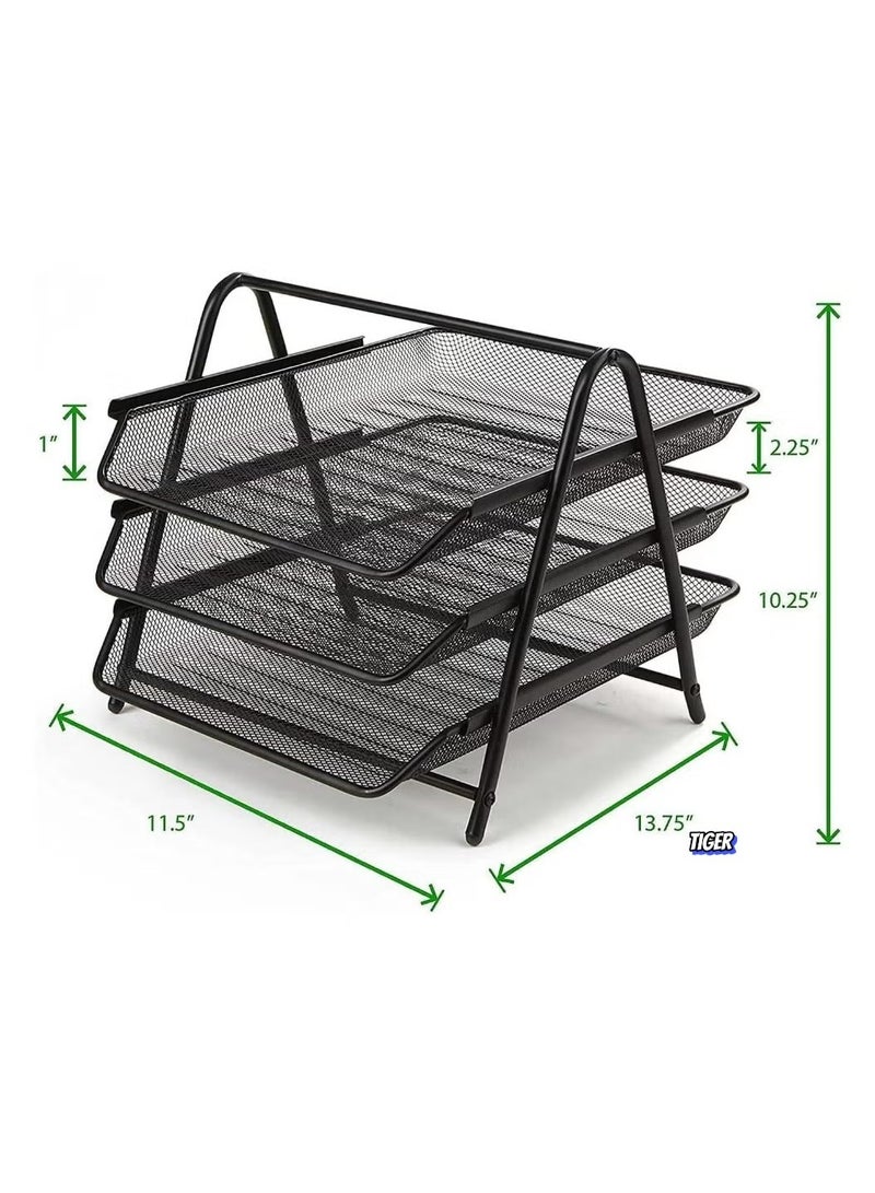 TIGER 3-Tier Metal Mesh File Organizer – Desk Tray for A4 Papers, Letters & Folders, Desktop Storage Solution for Office & Home UseEfficient 3-Tier Design – The 3-tier metal mesh file organizer offers ample storage space for A4 papers, letters, and folders, helping you keep your desk organized and clutter-free, whether in your home office or professional workspace. - Image 5