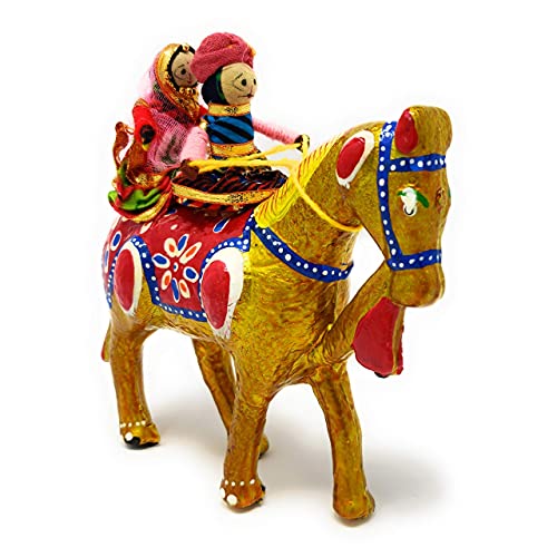 JH Gallery Handmade Recycled Material Figurines Rajasthani Doll Couple Rider Idol Showpiece, Multicolor (18 * 16 * 5cm) (Horse) - Image 2