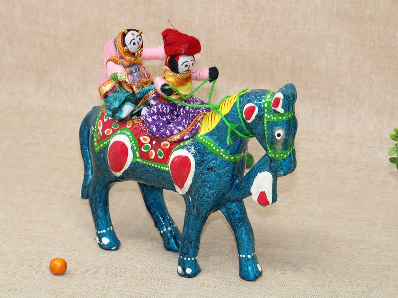 JH Gallery Handmade Recycled Material Figurines Rajasthani Doll Couple Rider Idol Showpiece, Multicolor (18 * 16 * 5cm) (Horse) - Image 4