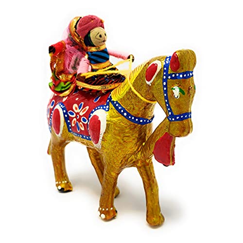 JH Gallery Handmade Recycled Material Figurines Rajasthani Doll Couple Rider Idol Showpiece, Multicolor (18 * 16 * 5cm) (Horse) - Image 5
