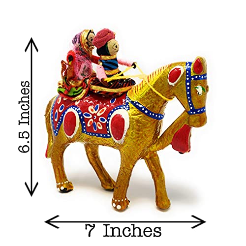 JH Gallery Handmade Recycled Material Figurines Rajasthani Doll Couple Rider Idol Showpiece, Multicolor (18 * 16 * 5cm) (Horse) - Image 3