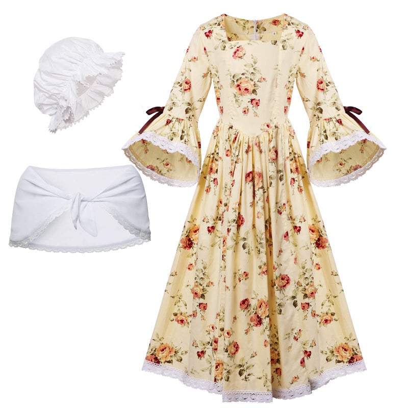 GRACEART Colonial Girls Dress Prairie Pioneer Costume 100% Cotton (Yellow,Size-8) - Image 1
