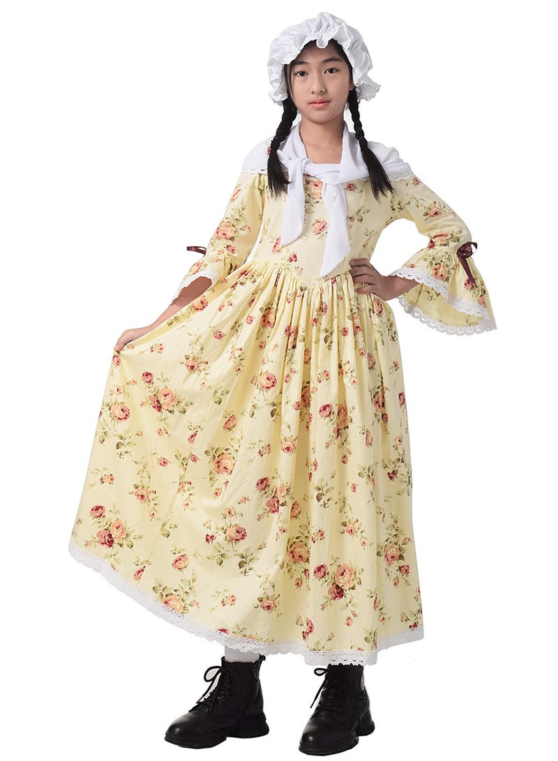 GRACEART Colonial Girls Dress Prairie Pioneer Costume 100% Cotton (Yellow,Size-8) - Image 4