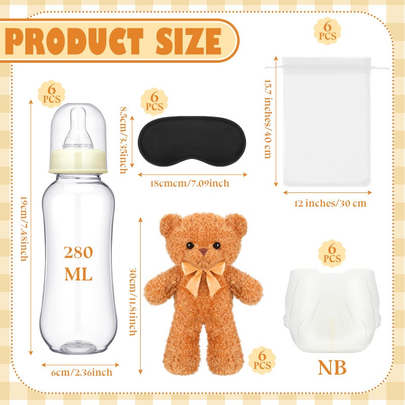 Yearntown 6 Set Bottle Chug Bear Baby Shower Games Brown Blindfolded Diaper Changing Games Kits Bottles Diapers Blindfold Eye Masks Bear Baby Shower Party Guest Gifts - Image 3