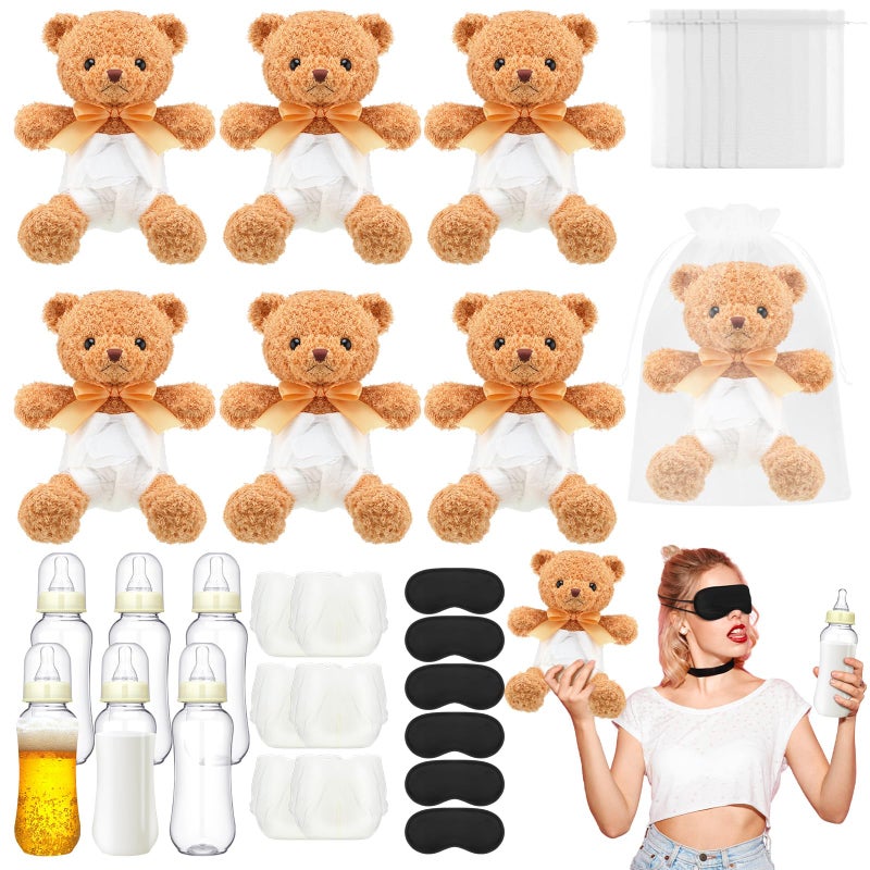 Yearntown 6 Set Bottle Chug Bear Baby Shower Games Brown Blindfolded Diaper Changing Games Kits Bottles Diapers Blindfold Eye Masks Bear Baby Shower Party Guest Gifts - Image 1