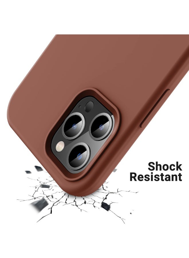 Compatible with iPhone 15 Pro Max Case 6.7 Inch Slim Liquid Silicone 4 Layers Soft Gel Rubber Shockproof Protective Phone Case with Anti Scratch Microfiber Lining (Brown) - Image 3