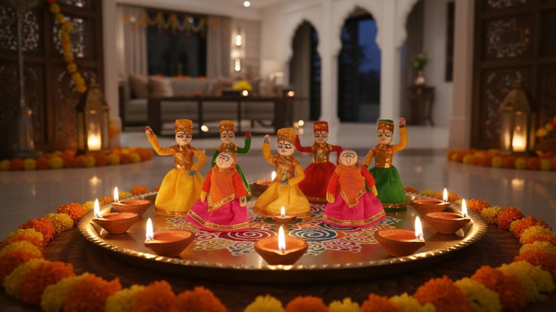 PRANSUNITA Multicolor Mini Kathputli Puppet Couple Dolls- Rajasthani Touch Hand Crafted for Wedding Events, Candle Tealights, Lohri &Diwali Decoration– Pack of 5 Pairs– 8 cm - Image 4