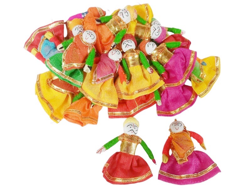 PRANSUNITA Multicolor Mini Kathputli Puppet Couple Dolls- Rajasthani Touch Hand Crafted for Wedding Events, Candle Tealights, Lohri &Diwali Decoration– Pack of 5 Pairs– 8 cm - Image 1