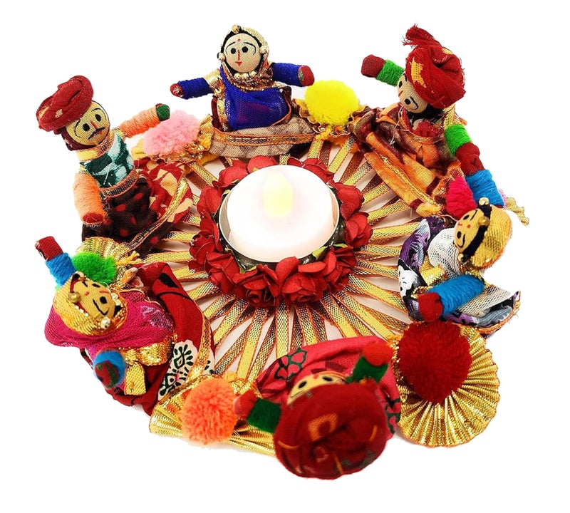 PRANSUNITA Multicolor Mini Kathputli Puppet Couple Dolls- Rajasthani Touch Hand Crafted for Wedding Events, Candle Tealights, Lohri &Diwali Decoration– Pack of 5 Pairs– 8 cm - Image 5