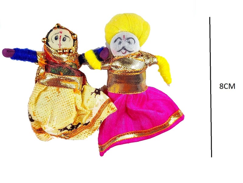 PRANSUNITA Multicolor Mini Kathputli Puppet Couple Dolls- Rajasthani Touch Hand Crafted for Wedding Events, Candle Tealights, Lohri &Diwali Decoration– Pack of 5 Pairs– 8 cm - Image 3