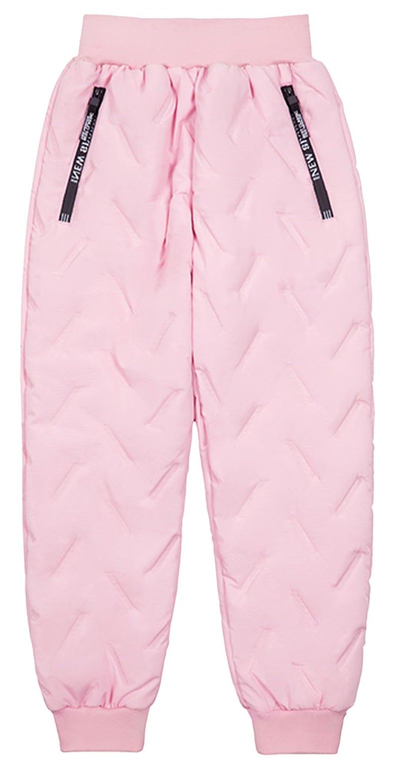 Happy Cherry Kids Snow Pants with Lined Fleece Boys Girls Waterproof Puffer Down Pants Zip Winter Warm Trousers 12-13 Years Pink - Image 1