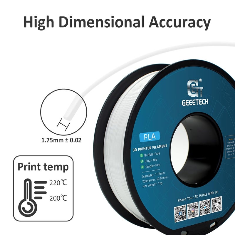 Geeetech 1.75mm PLA 3D Printer Filament, 1kg Spool (2.2lbs), Upgrade Tidy Winding Tangle-Free, Dimensional Accuracy +/- 0.02 mm, White - Image 5
