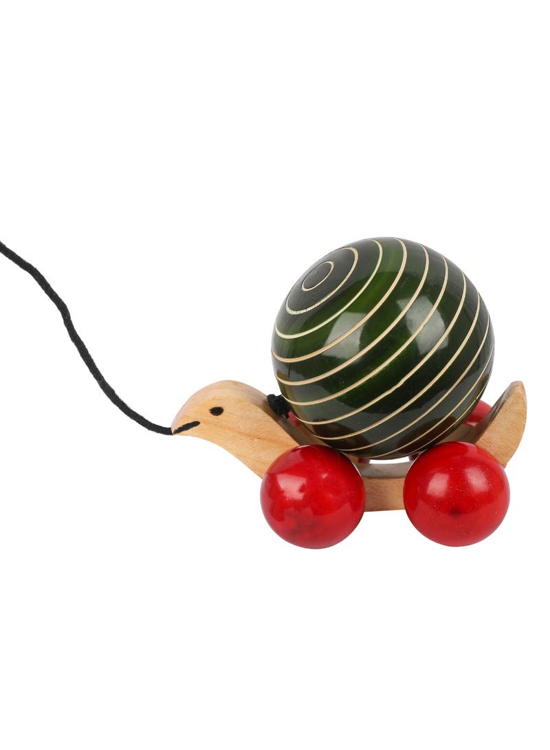 أولينو لعبة سحب سلحفاة خشبية عاجية غير سامة مصنوعة يدوياً لتنمية المهارات الحركية للأطفال الصغار مع عجلات دوارة سلسة - Image 1