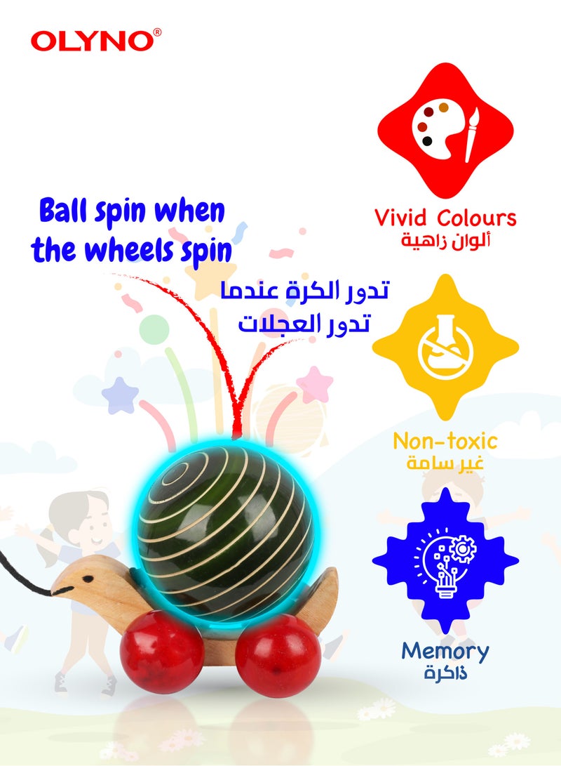 أولينو لعبة سحب سلحفاة خشبية عاجية غير سامة مصنوعة يدوياً لتنمية المهارات الحركية للأطفال الصغار مع عجلات دوارة سلسة - Image 2