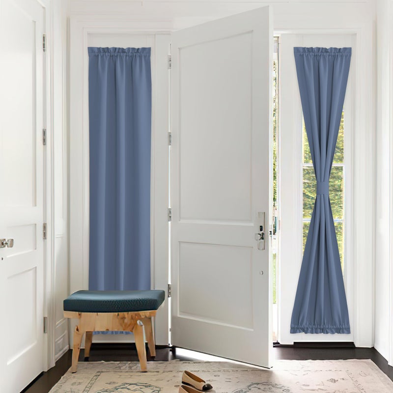 PONY DANCE Door Window Curtain  French Curtain Solid Rod Pocket Window Treatments Patio Door Drapes for Side French Door Including Bonus Tieback 25 x 72 inches Stone Blue 1 Panel