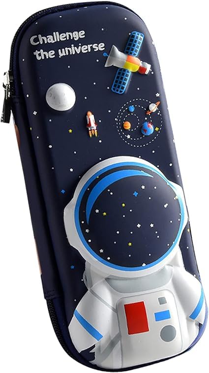 KAVANA Canvas 3D Space Eva Pencil Pouches for Boys with Compartments,Compass Box for Boys, School Supply Organizer for Students, Stationery Box, Cosmetic Zipper Pouch Bag for Kids,Black - Image 4