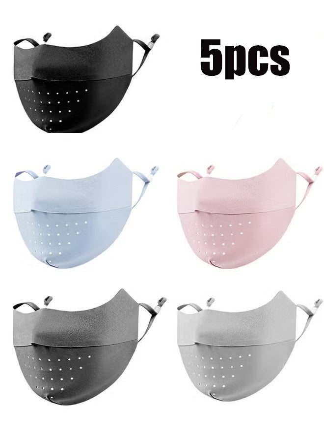 واي جيه 5 قطع أقنعة وجه حريرية جليدية قابلة للتنفاس، مغلفة بأقمشة واقية من الغبار ومقاومة للشمس (أسود + وردي + أزرق + رمادي) - Image 1