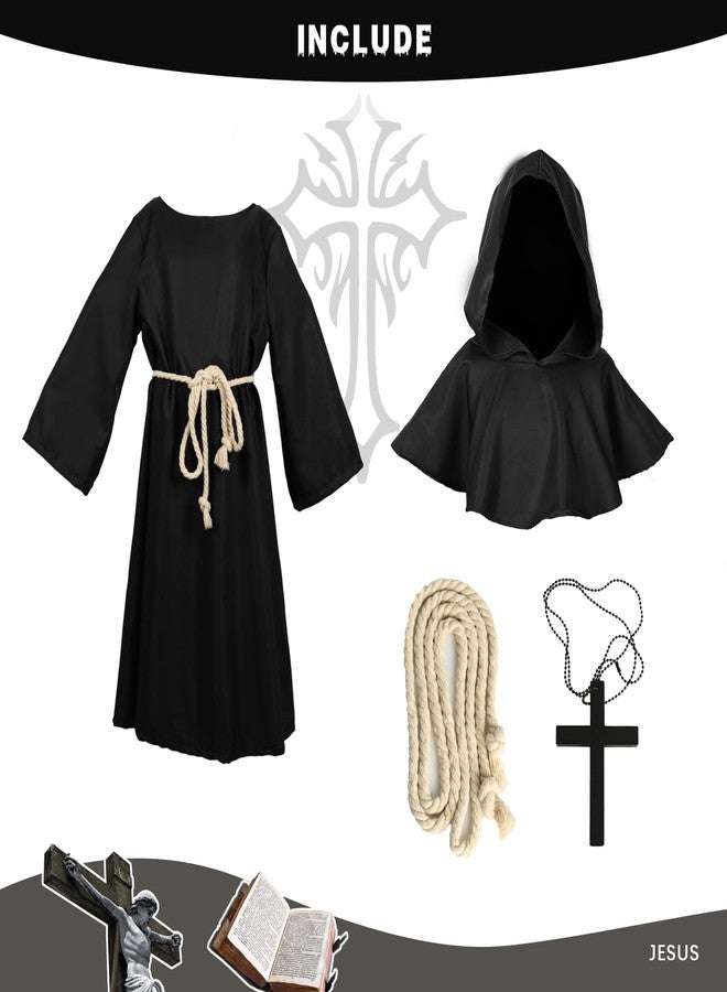 VZQI Medieval Monk Robe for Kids Renaissance Priest for Boy Halloween Cosplay Costume Cloak M - Image 3