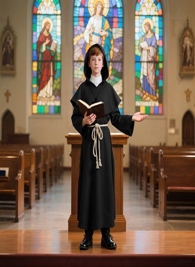 VZQI Medieval Monk Robe for Kids Renaissance Priest for Boy Halloween Cosplay Costume Cloak M - Image 2