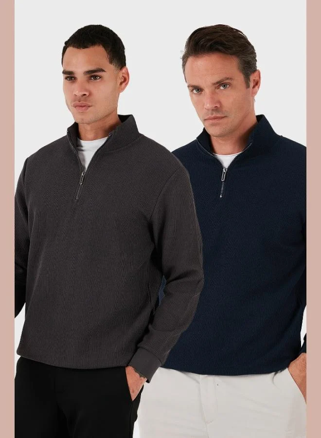 Buratti Cotton Regular Fit Half Zipper Stand Collar 2-Pack Sweat Men's SWEAT 5905716S2