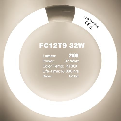 Celiwace FC8T9/CW 22W and FC12T9/CW 32W Cool White Set, 8 inch T9 22 Watts Circular Light Bulbs, 12 inch 32 Watts Circline Fluorescent Bulb Round Ring Bulb CRI 80, G10q Prong - Image 2