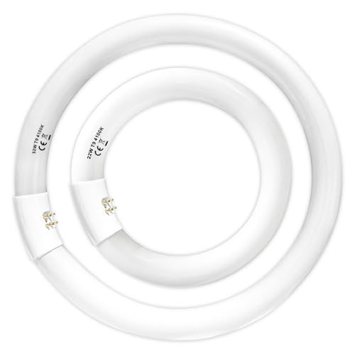 Celiwace FC8T9/CW 22W and FC12T9/CW 32W Cool White Set, 8 inch T9 22 Watts Circular Light Bulbs, 12 inch 32 Watts Circline Fluorescent Bulb Round Ring Bulb CRI 80, G10q Prong - Image 1